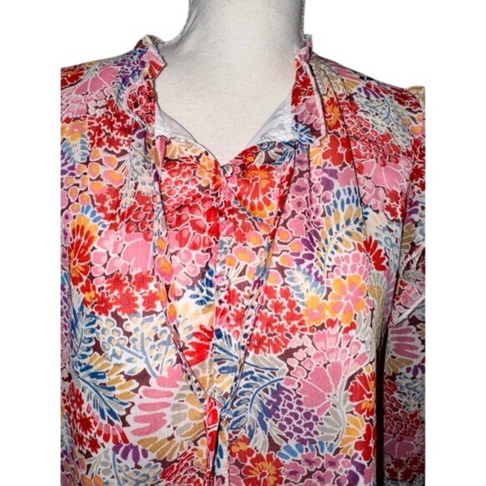 Dokotoo Womens‎ Floral Print Ruffle Tie Neck Long Sleeve Blouse Pink Multi